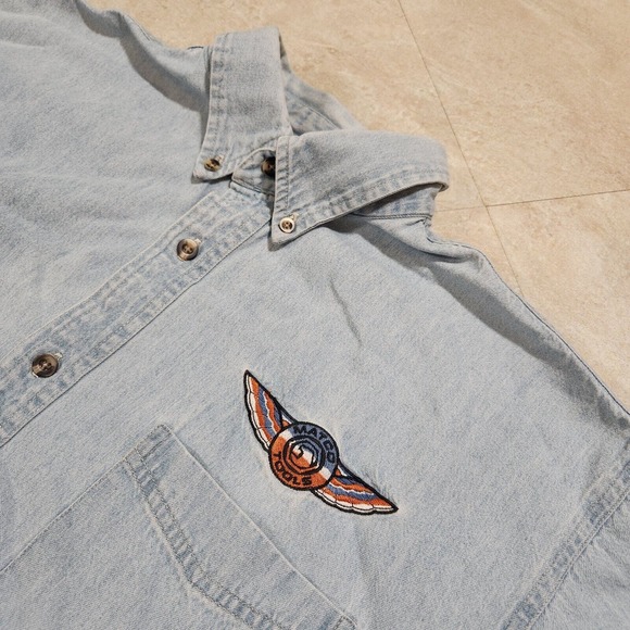 Matco Tools Other - VTG Matco Tools Mens L Large Embroidered Blue Denim Button Up Down Work T Shirt